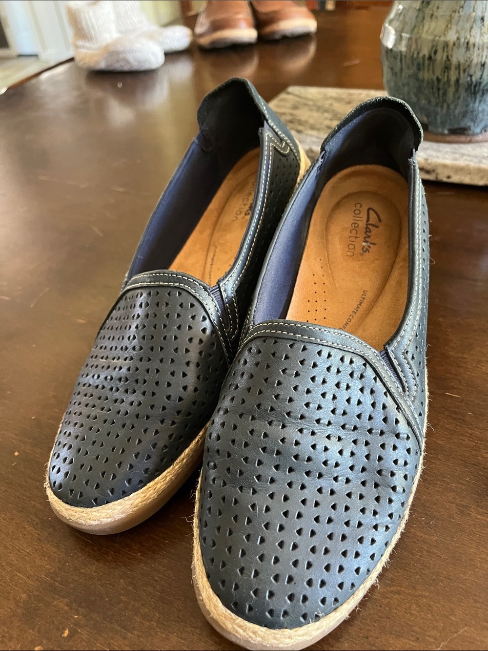 Clarks Navy Perforated Leather Slip-On